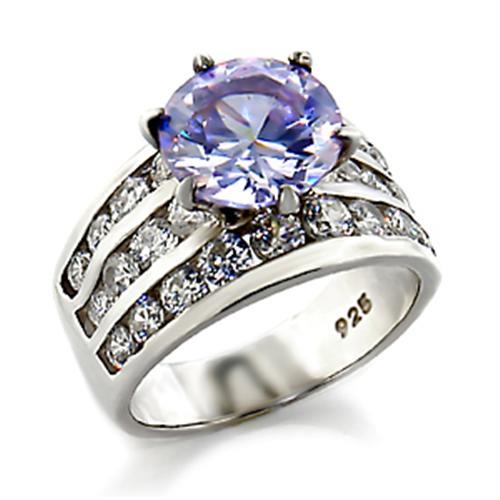 High Polished 925 Sterling Silver Ring with AAA Grade CZ in Light Amethyst