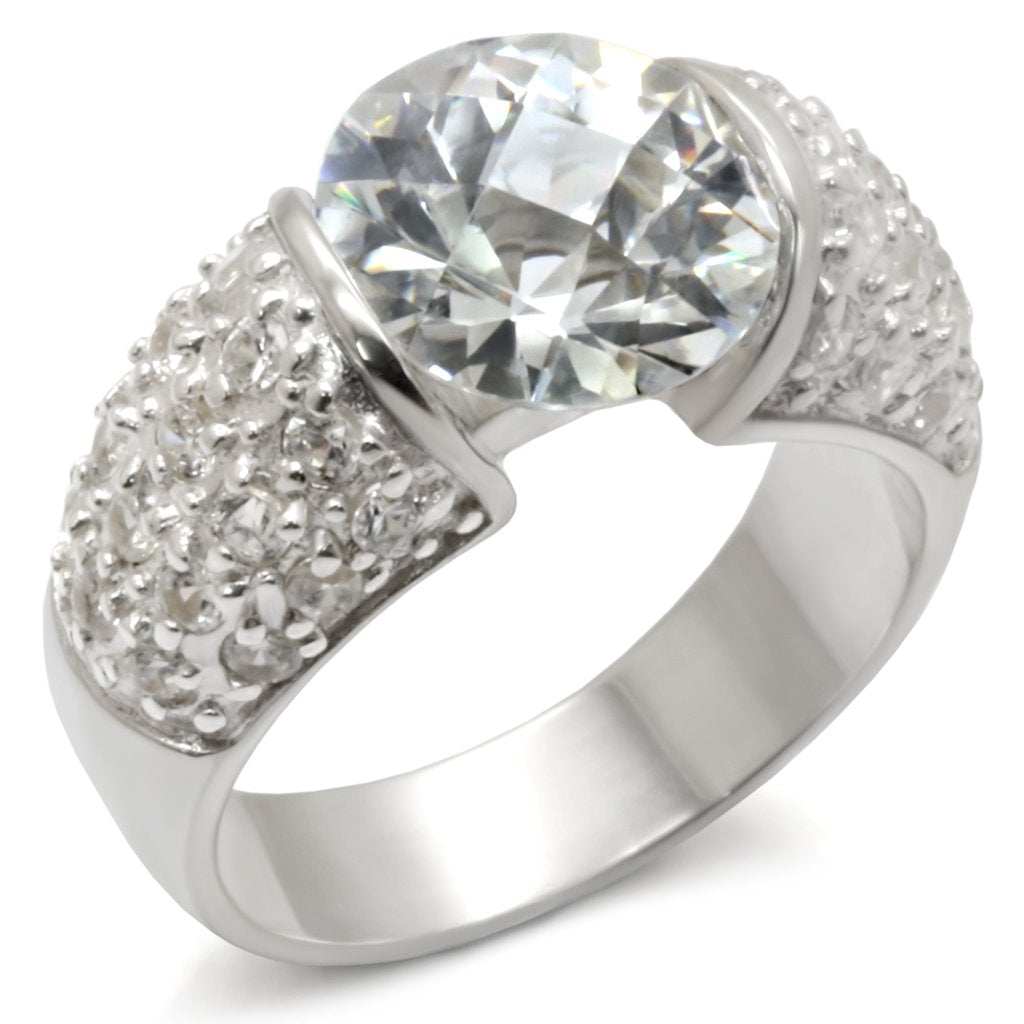 High Polished 925 Sterling Silver Ring with AAA Grade CZ in Clear