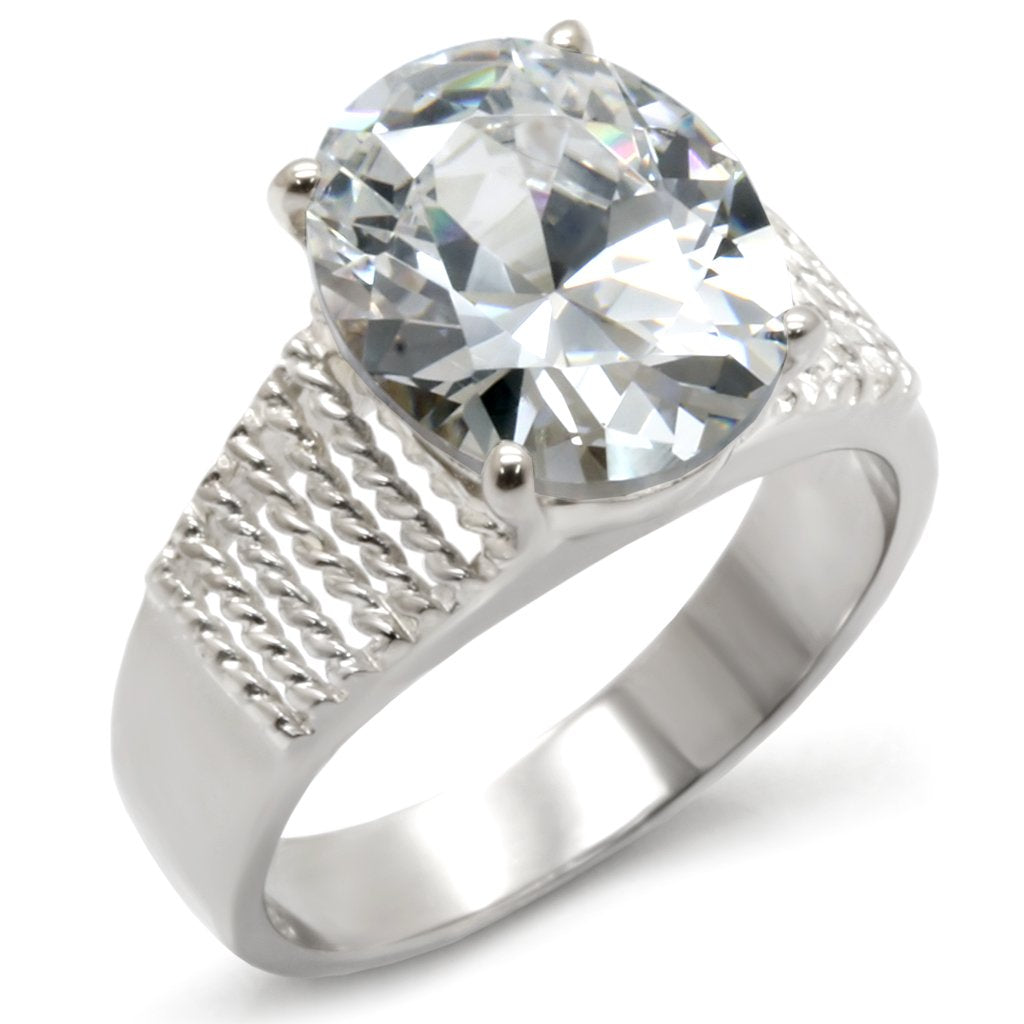 High Polished 925 Sterling Silver Ring with AAA Grade CZ in Clear