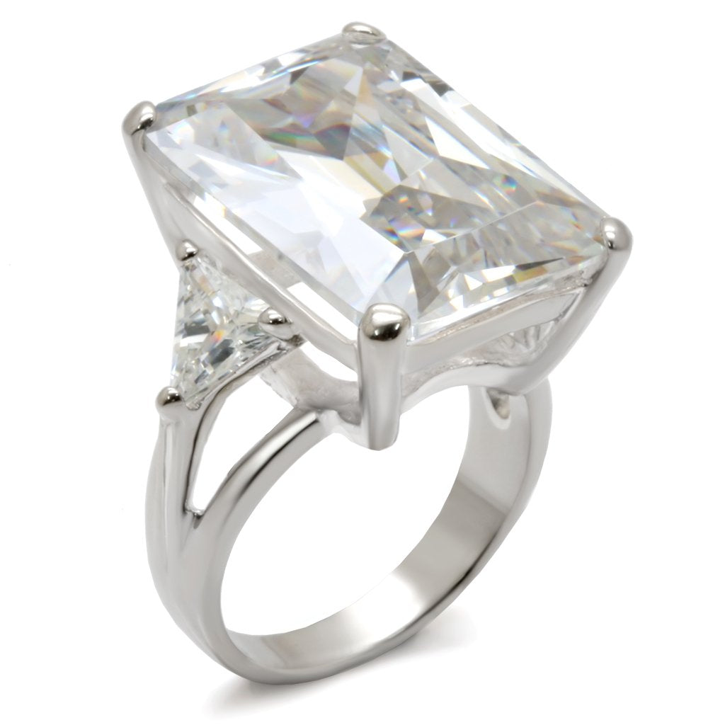 High Polished 925 Sterling Silver Ring with AAA Grade CZ in Clear