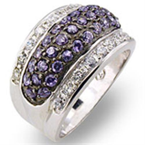 Rhodium + Ruthenium 925 Sterling Silver Ring with AAA Grade CZ in Amethyst