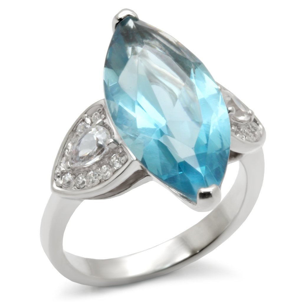 High Polished 925 Sterling Silver Ring with Synthetic Spinel in Sea Blue