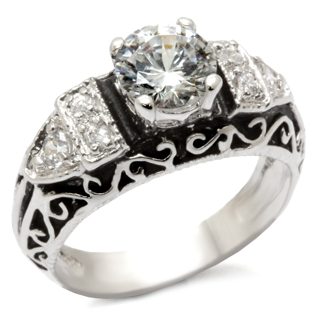 High Polished 925 Sterling Silver Ring with AAA Grade CZ in Clear