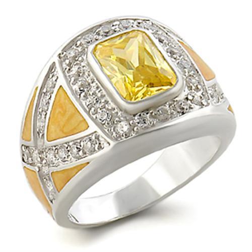 High Polished 925 Sterling Silver Ring with AAA Grade CZ in Citrine