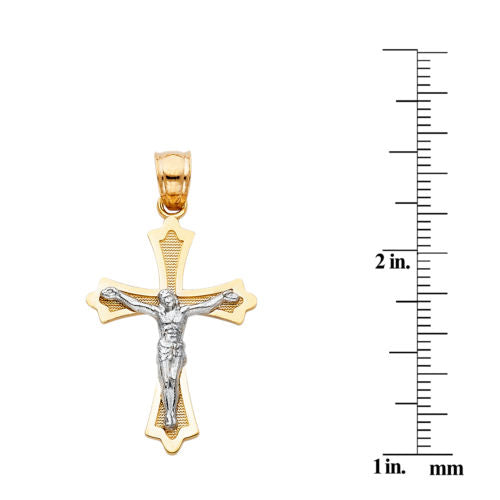 Genuine 14k Two-Tone Gold 0.98" Fancy Crucifix Religious Pendant For Men or Women - Christian Jewelry, Religious Gifts