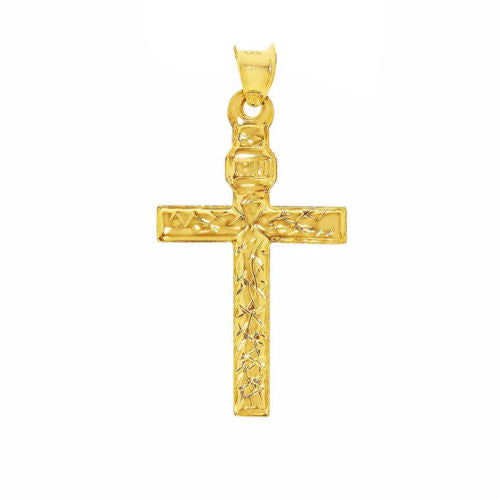 Genuine 14k Two-Tone Gold 1.37" Flat Crucifix Religious Pendant For Men or Women - Christian Jewelry, Religious Gifts