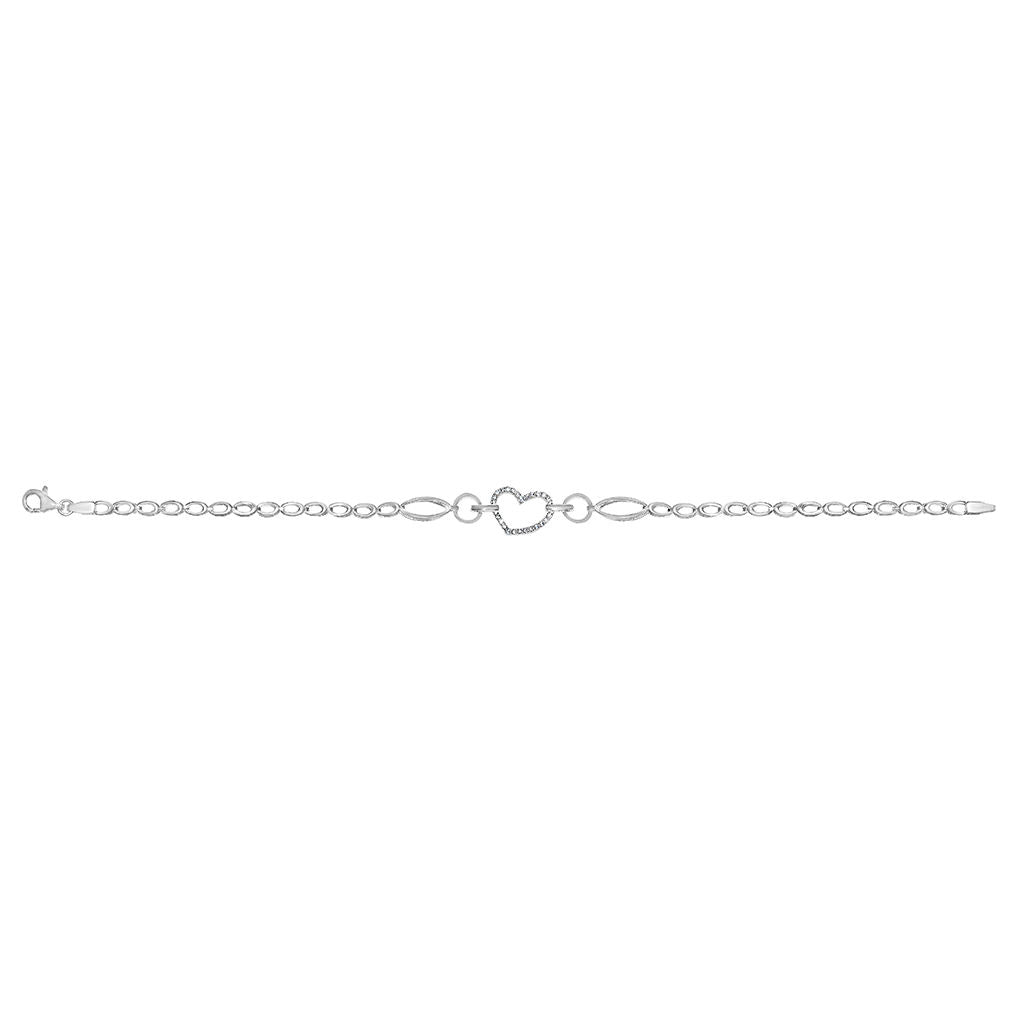 Genuine 14k White Gold Large Link Cubic Zirconia CZ Heart 7.25" Women's Bracelet
