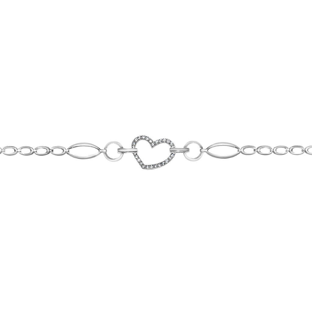 Genuine 14k White Gold Large Link Cubic Zirconia CZ Heart 7.25" Women's Bracelet