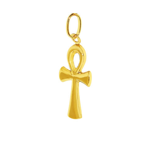 Genuine 14k Yellow Gold Unisex Large Hollow Egyptian Ankh Cross 1-3/16" Pendant For Men or Women - Coptic Cross, Ancient Egyptian Charms