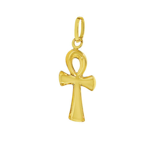 Genuine 14k Yellow Gold Unisex Large Hollow Egyptian Ankh Cross 1-3/16" Pendant For Men or Women - Coptic Cross, Ancient Egyptian Charms