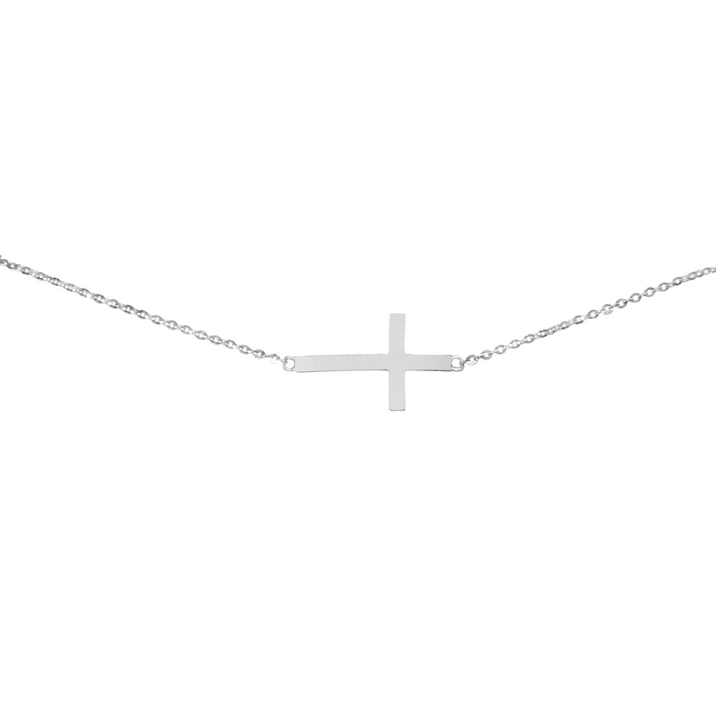 Genuine 14k White Gold Sideways Cross Chain 7"+1" Women's Bracelet