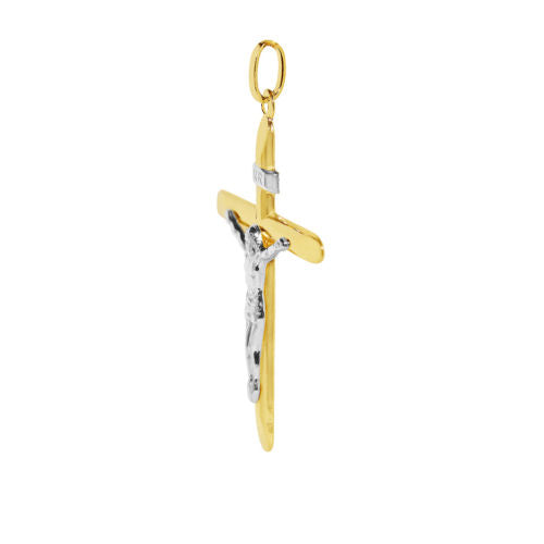 Genuine 14k Two-tone Gold 1.96" Crucifix Religious Pendant For Men or Women - Christian Jewelry, Religious Gifts