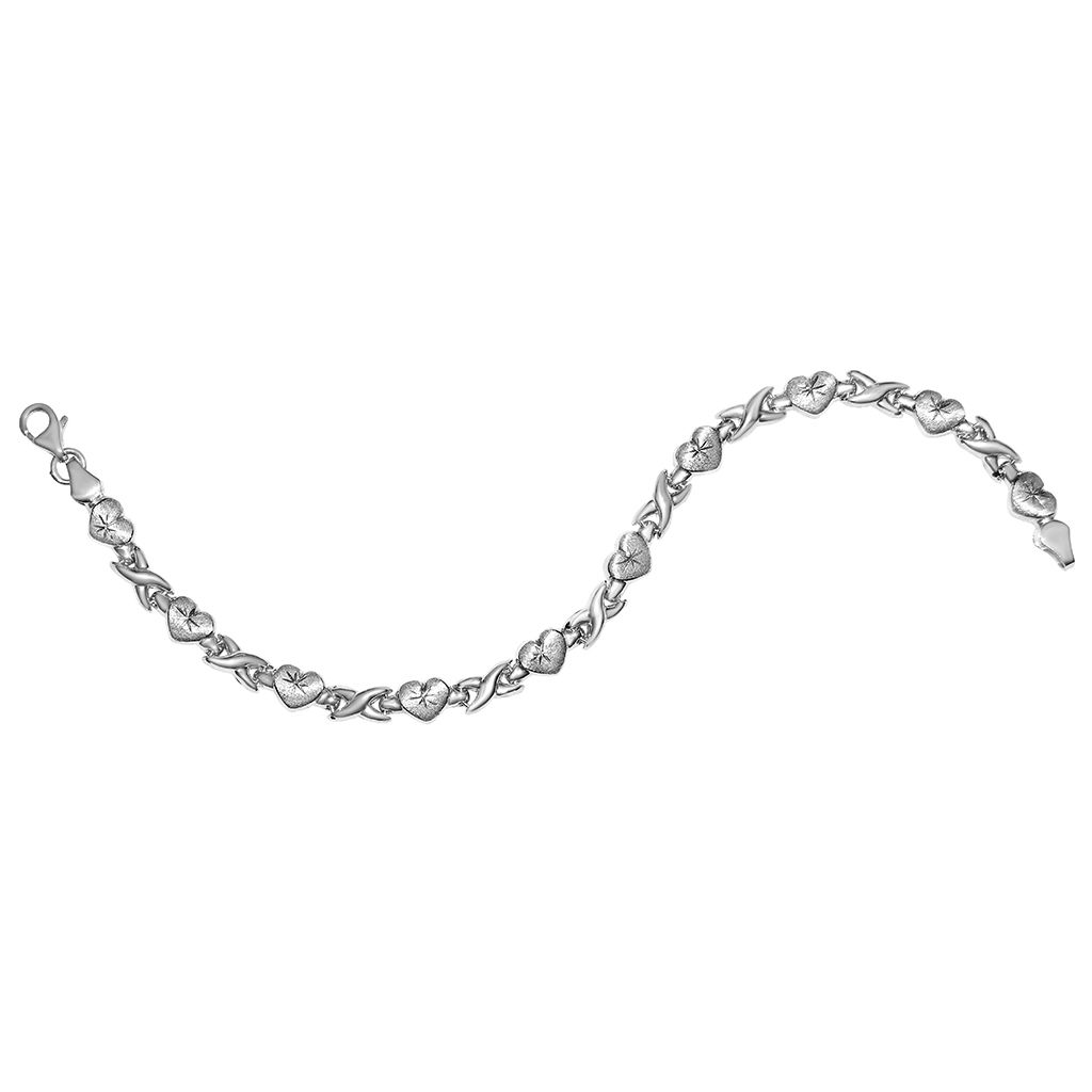 Genuine 14k White Gold Stamped Heart 7.25" Women's Bracelet