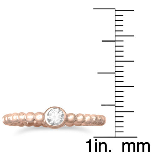 14k Rose Goldplated Silver Round-cut Clear Cubic Zirconia Stacking Ring