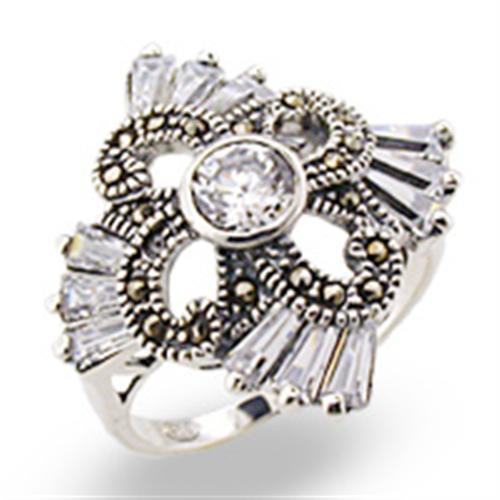 Antique Tone 925 Sterling Silver Ring with AAA Grade CZ in Clear