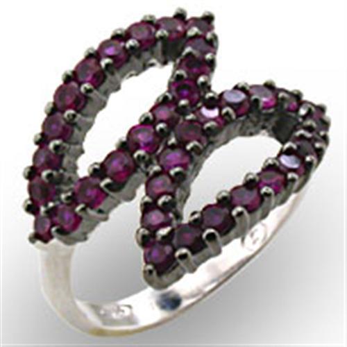 Rhodium + Ruthenium 925 Sterling Silver Ring with Synthetic Garnet in Ruby