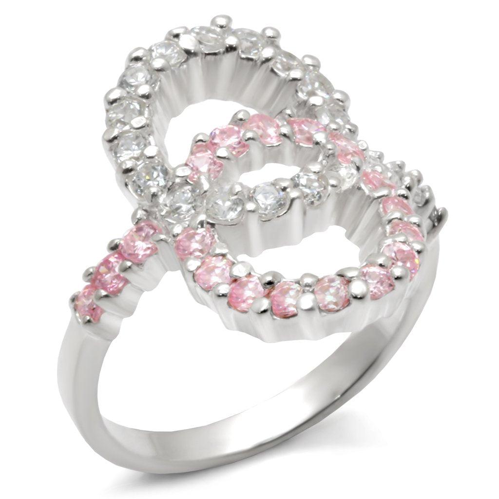 High Polished 925 Sterling Silver Ring with AAA Grade CZ in Rose