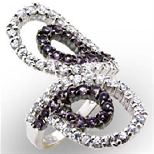 High Polished 925 Sterling Silver Ring with AAA Grade CZ in Amethyst