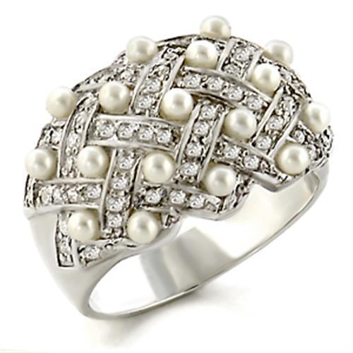 High Polished 925 Sterling Silver Ring with Synthetic Pearl in White