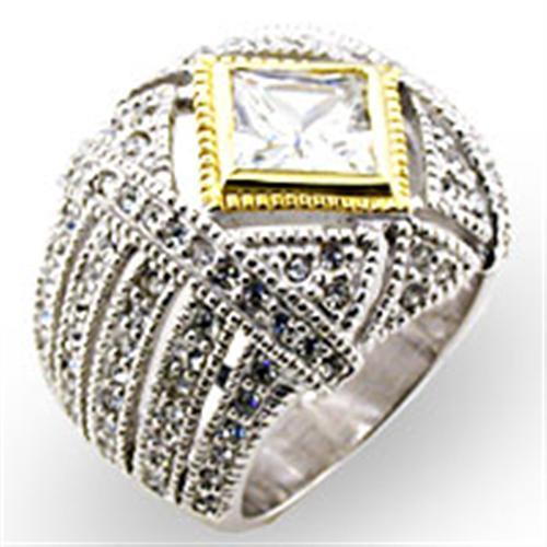Reverse Two-Tone 925 Sterling Silver Ring with AAA Grade CZ in Clear