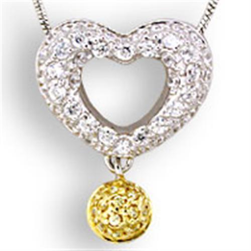 33106 - Reverse Two-Tone 925 Sterling Silver Pendant with AAA Grade CZ in Citrine