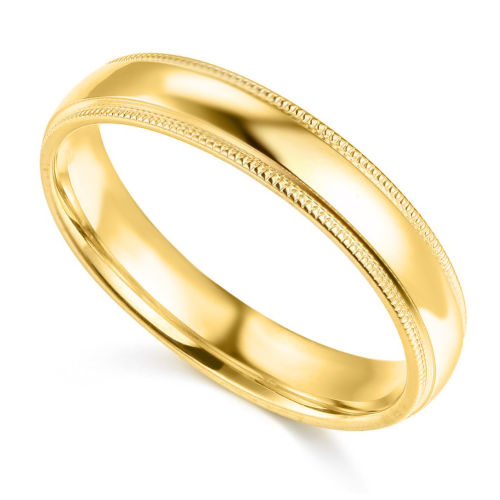 14k Yellow Gold 4mm Unisex Standard-fit Polished Milgrain Wedding Band