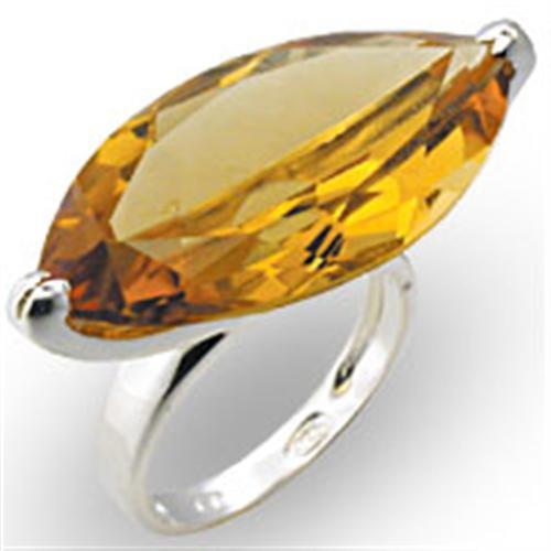High Polished 925 Sterling Silver Ring with AAA Grade CZ in Citrine