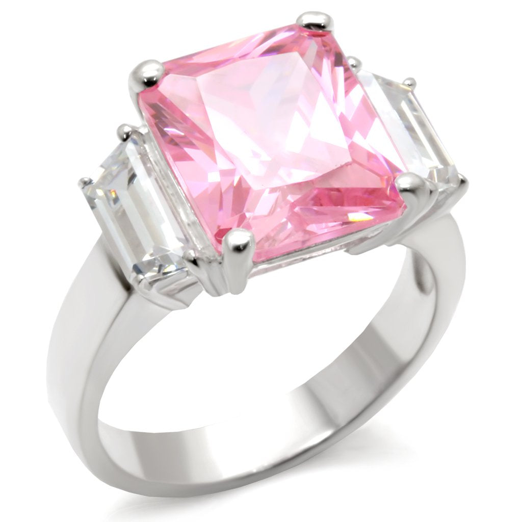 High Polished 925 Sterling Silver Ring with AAA Grade CZ in Rose