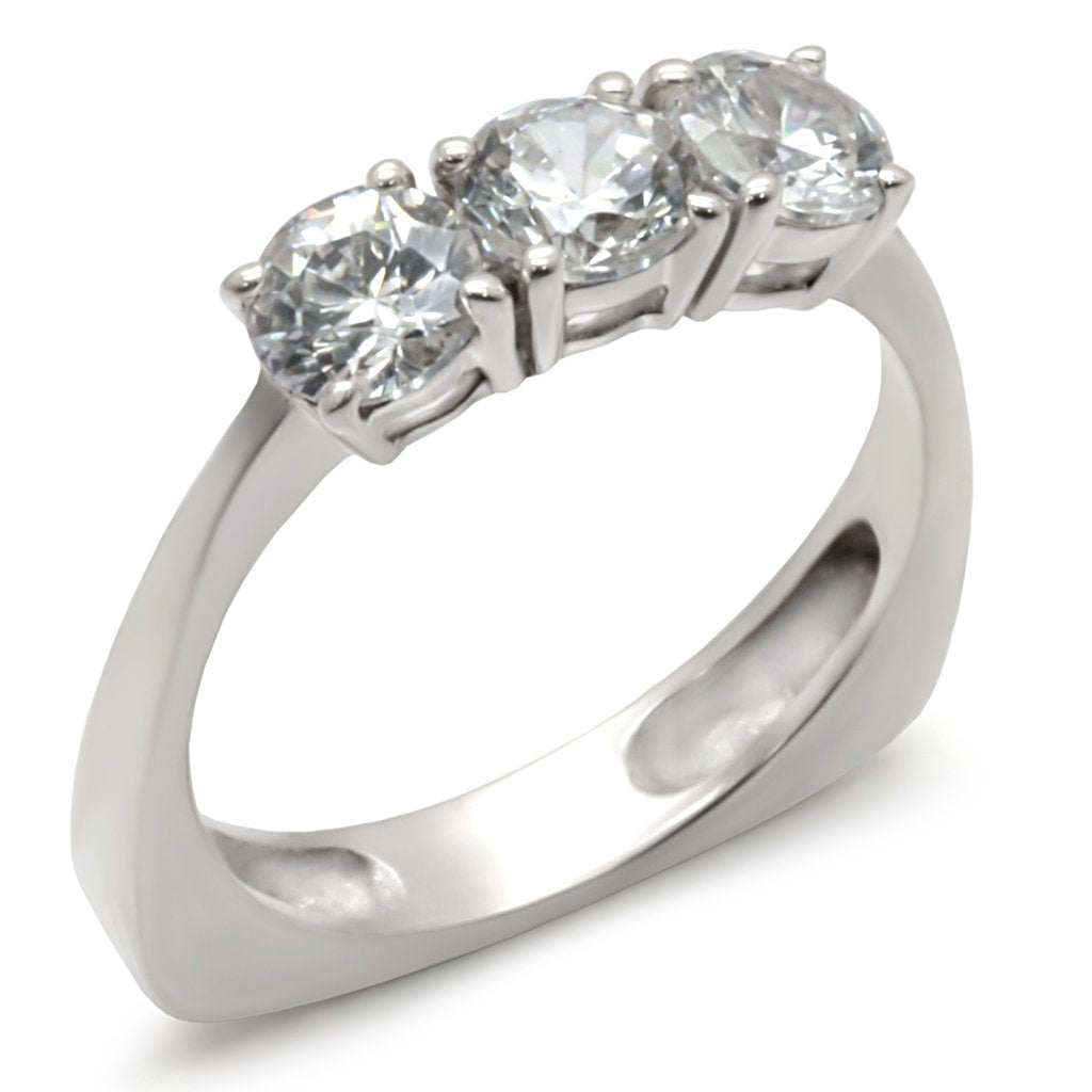 High Polished 925 Sterling Silver Ring with AAA Grade CZ in Clear
