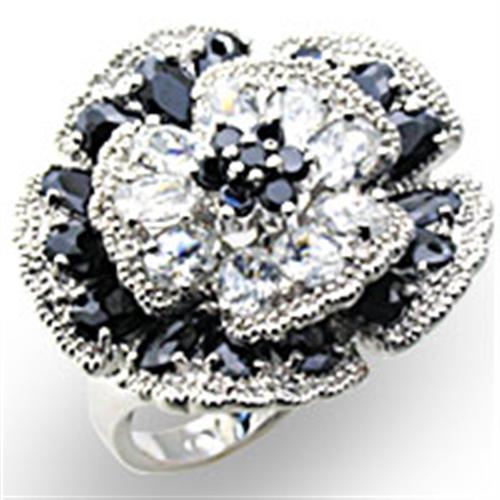 High Polished 925 Sterling Silver Ring with AAA Grade CZ in Jet