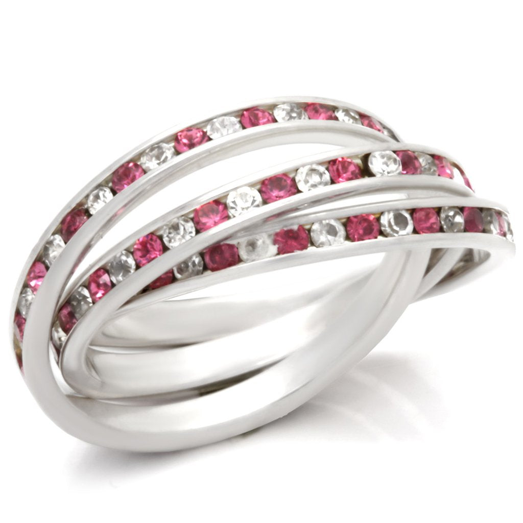 High Polished 925 Sterling Silver Ring with Top Grade Crystal in Rose