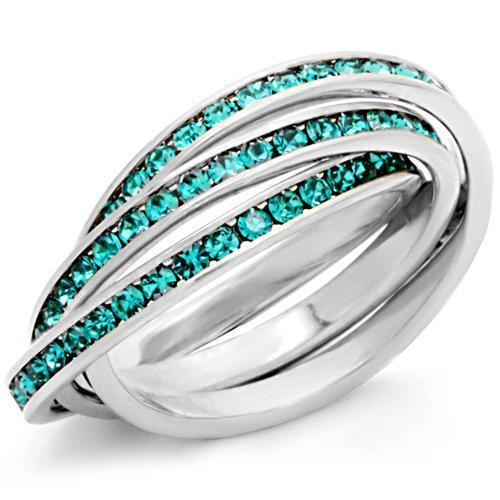 High Polished 925 Sterling Silver Ring with Top Grade Crystal in Emerald