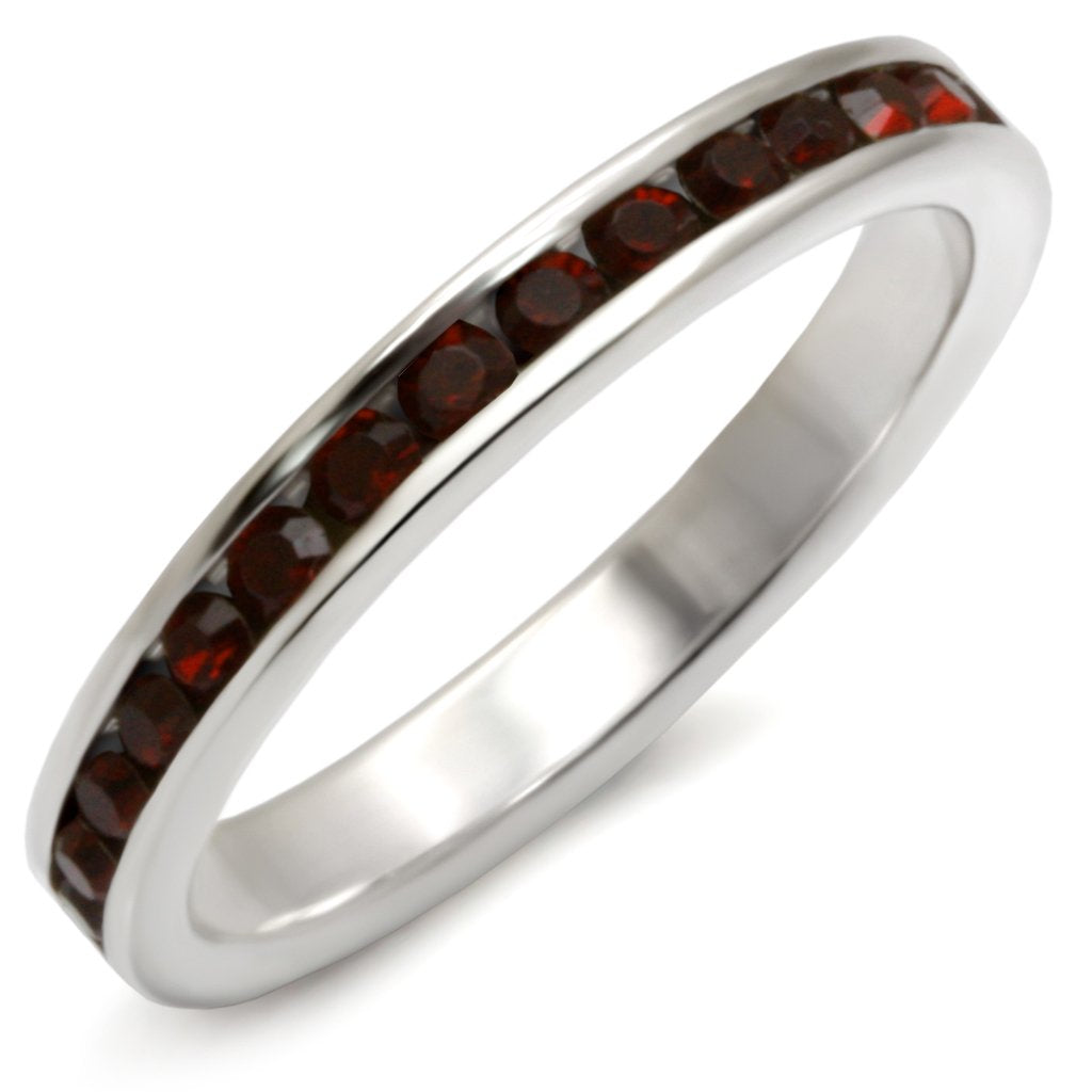 High Polished 925 Sterling Silver Ring with Top Grade Crystal in Garnet