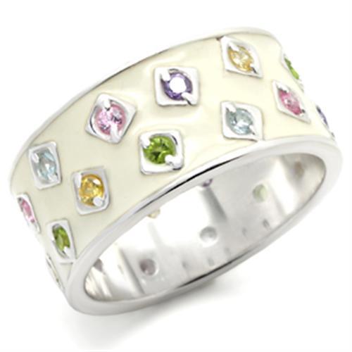 High Polished 925 Sterling Silver Ring with AAA Grade CZ in Multi Color
