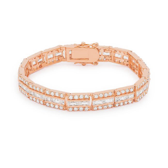 Rose, Yellow Goldtone or Silvertone Radiant-Cut CZ Bracelet