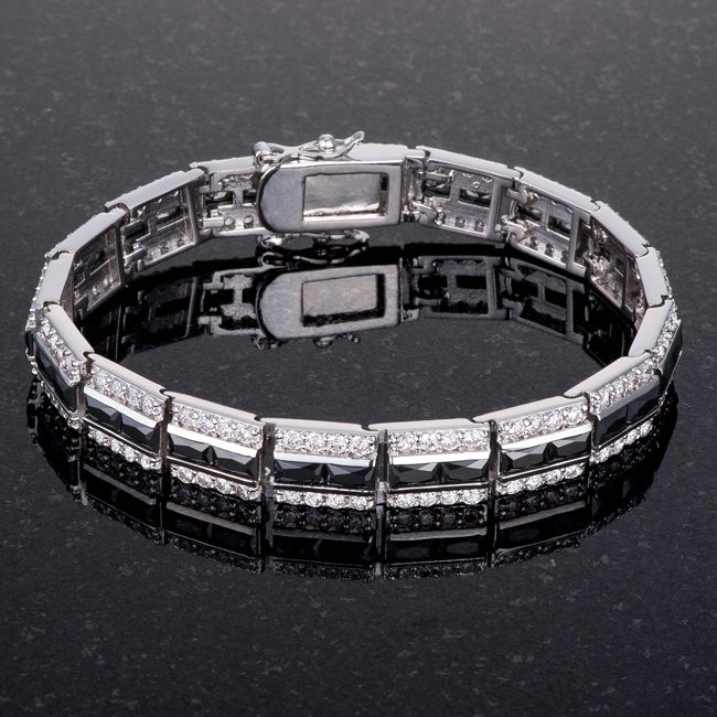 Silvertone Onyx Radiant-cut Cubic Zirconia Bracelet