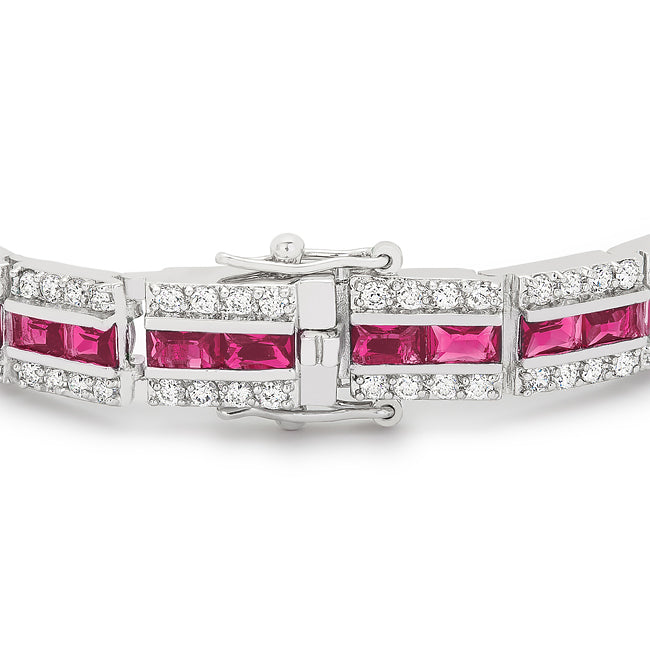 Silvertone Red Radiant-cut Cubic Zirconia Bracelet