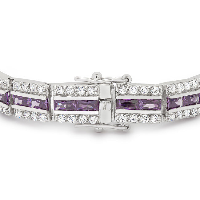 Silvertone Purple Radiant-cut Cubic Zirconia Bracelet