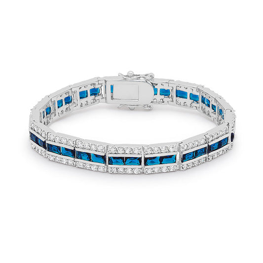 Silvertone Blue Radiant-Cut Cubic Zirconia Bracelet