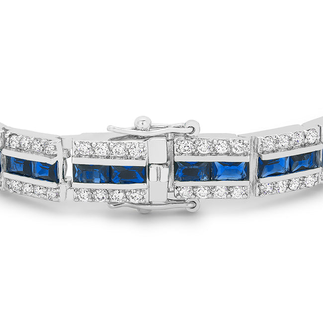 Silvertone Blue Radiant-Cut Cubic Zirconia Bracelet