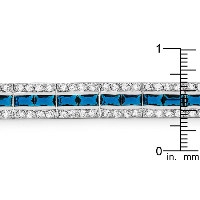 Silvertone Blue Radiant-Cut Cubic Zirconia Bracelet