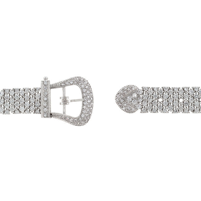 Silvertone Cubic Zirconia Buckle Bracelet