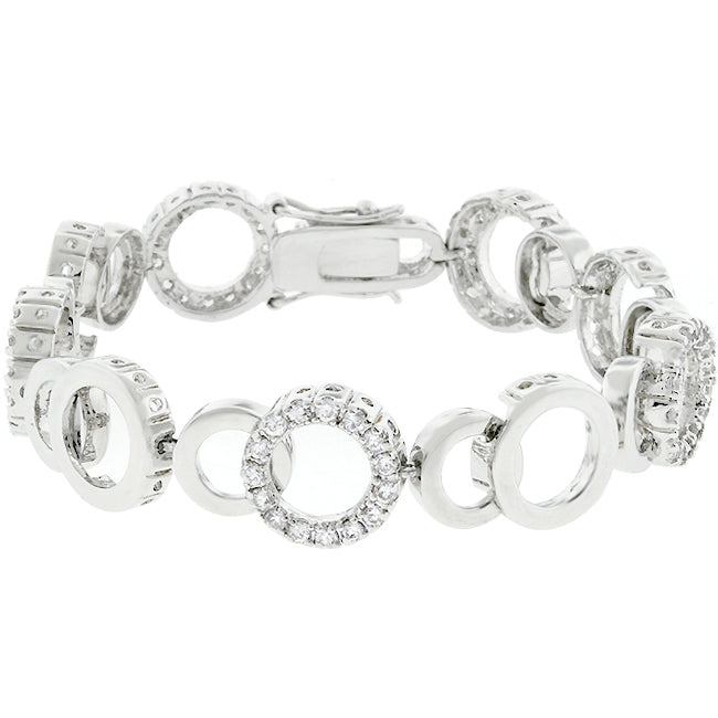 Two-Tone or Silvertone Cubic Zirconia Circle 7" Ladies Bracelet