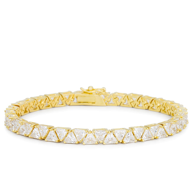 Silvertone or Goldtone Trillion Cubic Zirconia Tennis Bracelet