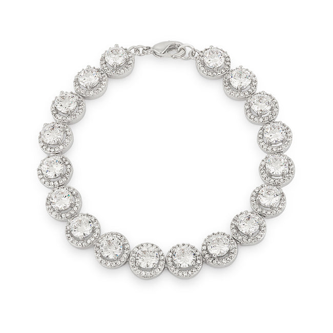 Silvertone Elegant Halo Cubic Zirconia Link Classic Bracelet