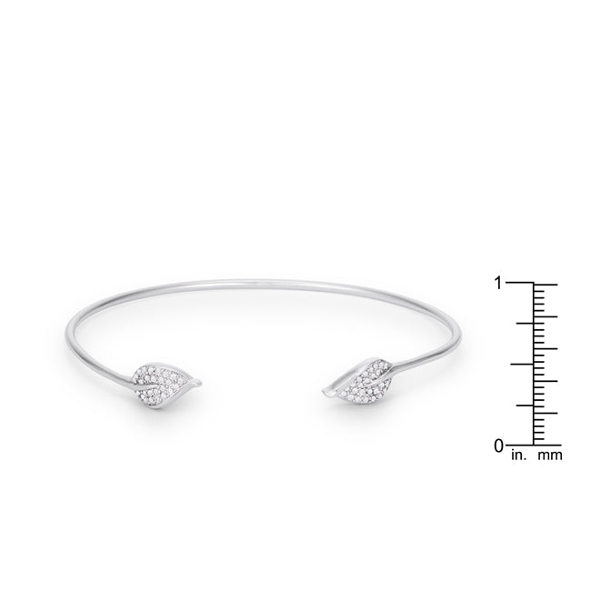 Silvertone Cuff Bracelet with Cubic Zirconia Leaf Accents