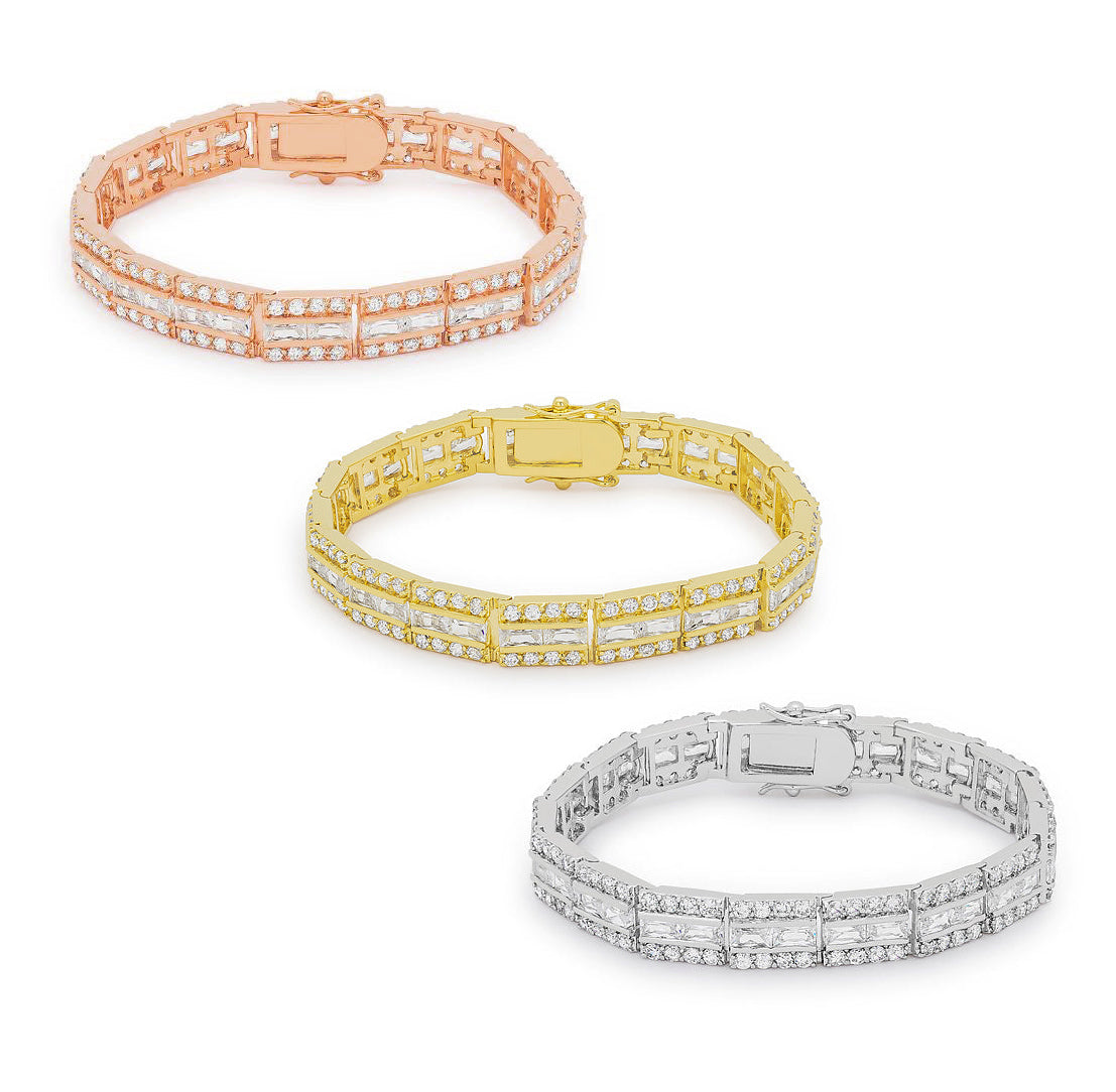 Rose, Yellow Goldtone or Silvertone Radiant-Cut CZ Bracelet