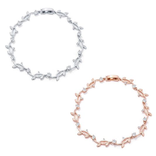 Silvertone or Rose Goldtone Cubic Zirconia Vine Bracelet