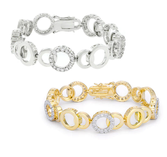Two-Tone or Silvertone Cubic Zirconia Circle 7" Ladies Bracelet
