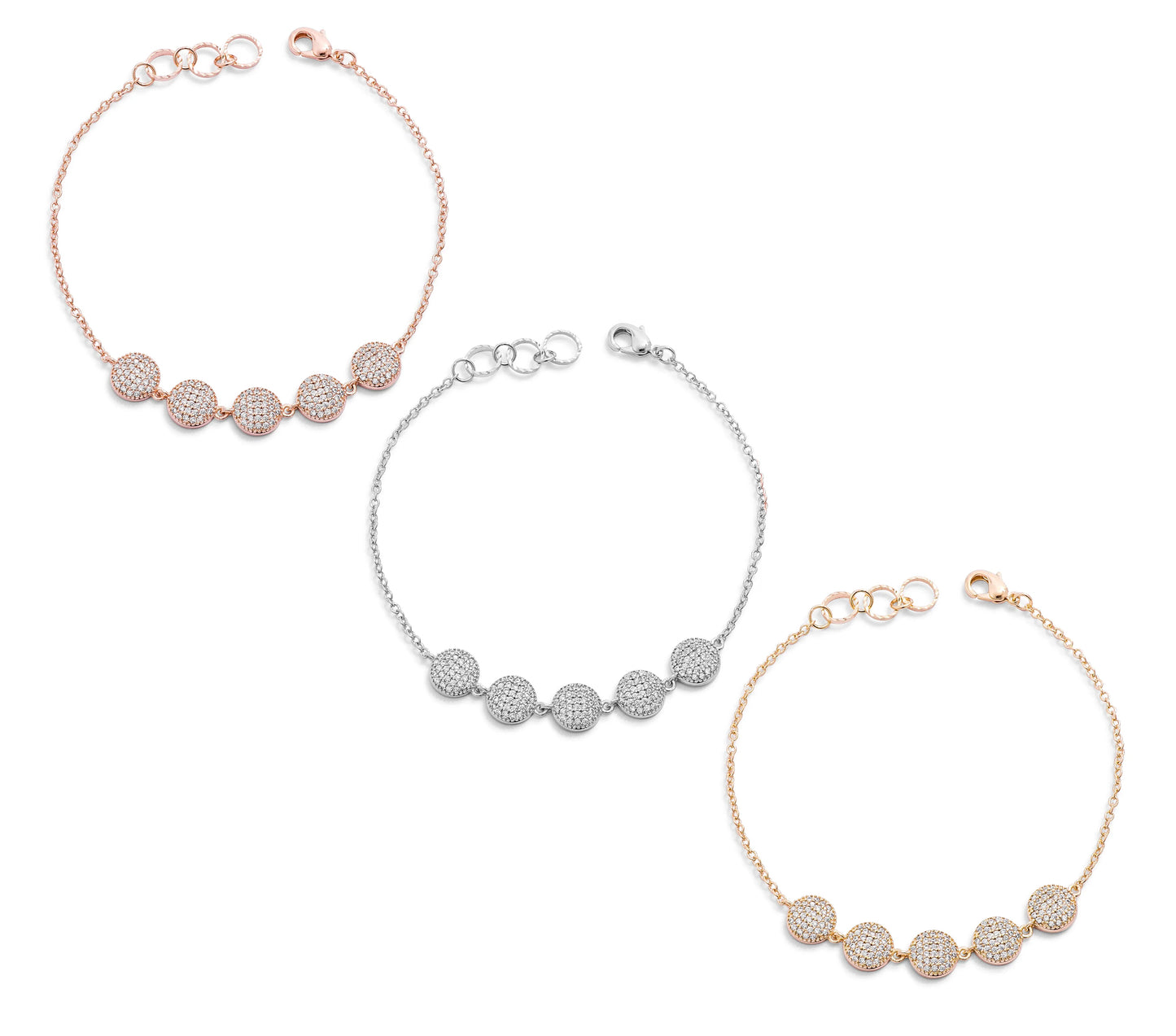 Silver or Rose Goldtone 0.8ct Cubic Zirconia Pave Disc Bracelet